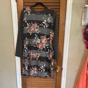 Floral Striped Long Sleeve Dress